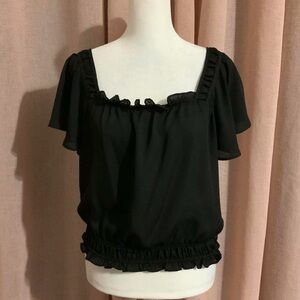 Black Y2K Ruffle Crop Top